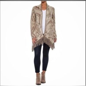 Lucky Brand Beige Tan Fringe Cardigan Sweater, Size S